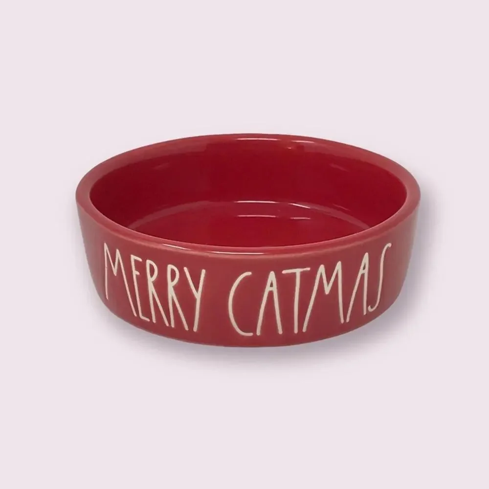 Rae Dunn NWOT MERRY CATMAS Cat Ceramic Food Dish Christmas Holiday